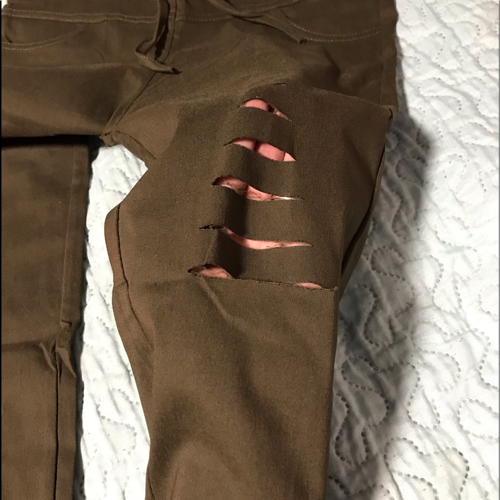 Boutique army green ripped ankle pants